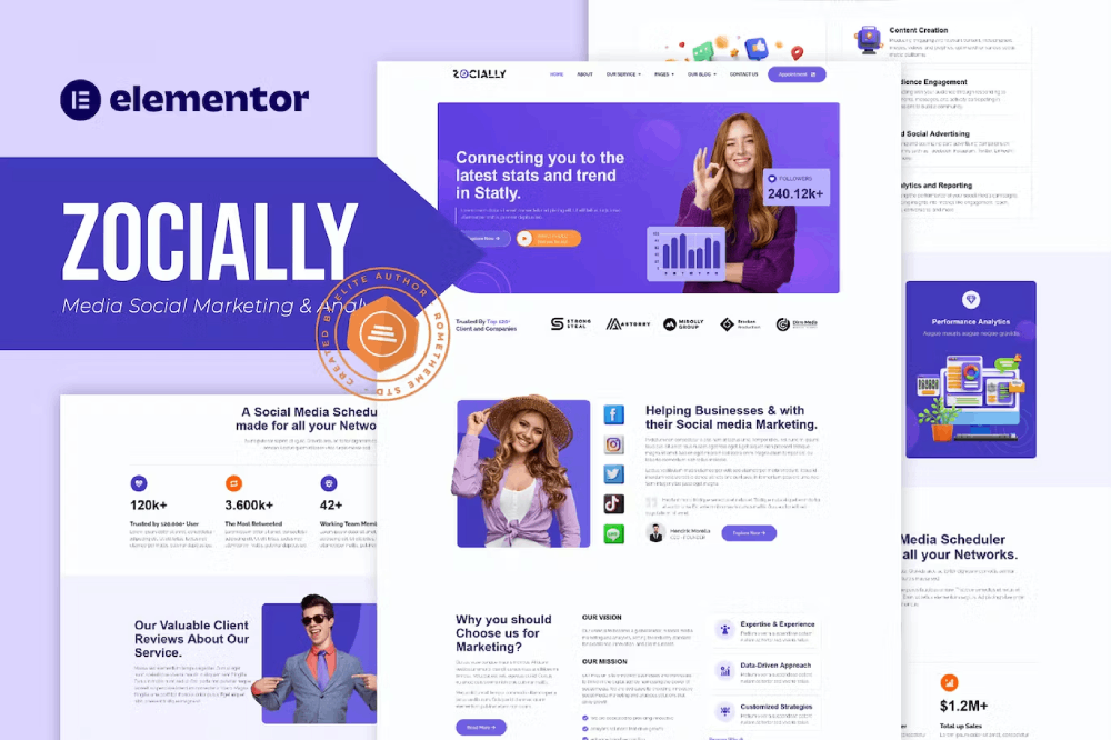 Zocially – Social Media Marketing & Analytic Elementor Template Kit