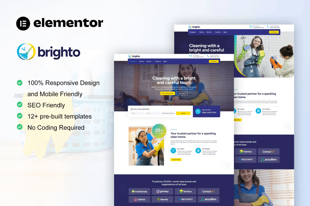 Brighto – Cleaning Service Company Elementor Pro Template Kit