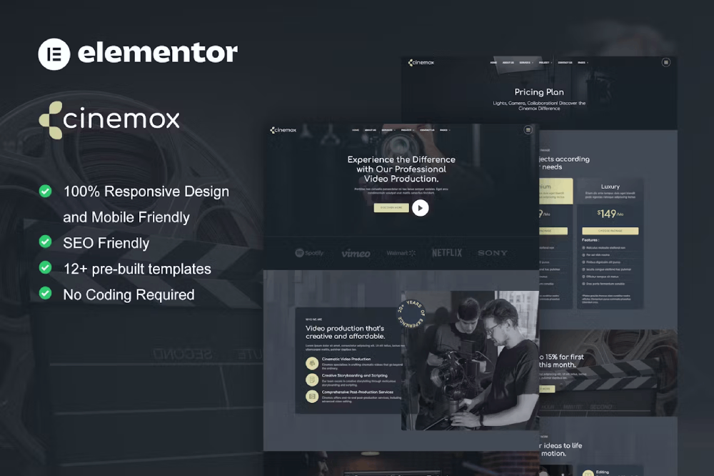 Cinemox – Video Production Company Elementor Pro Template Kit Cinemox – Video Production Company Elementor Pro Template Kit