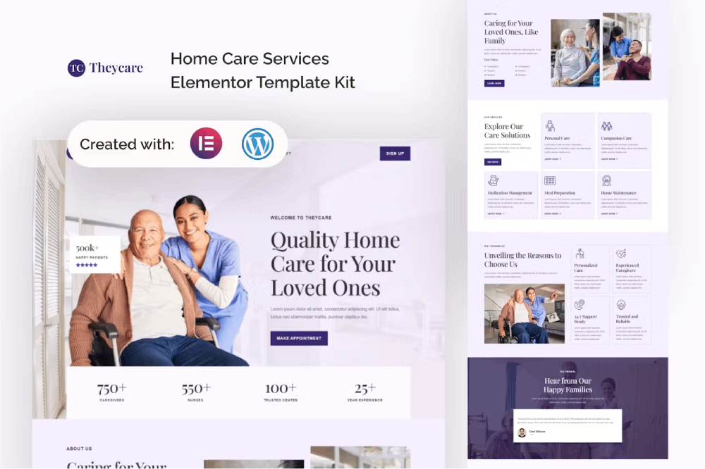 Theycare – Home Care Services Elementor Template Kit