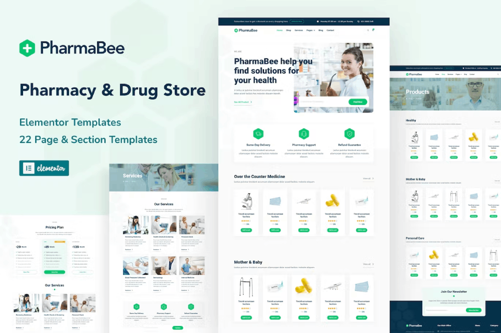 Pharmabee – Pharmacy & Drug Store Website Elementor Template Kit