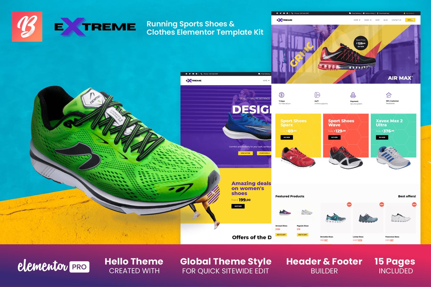Extreme – Running Sports Shoes & Clothes Elementor Template Kit