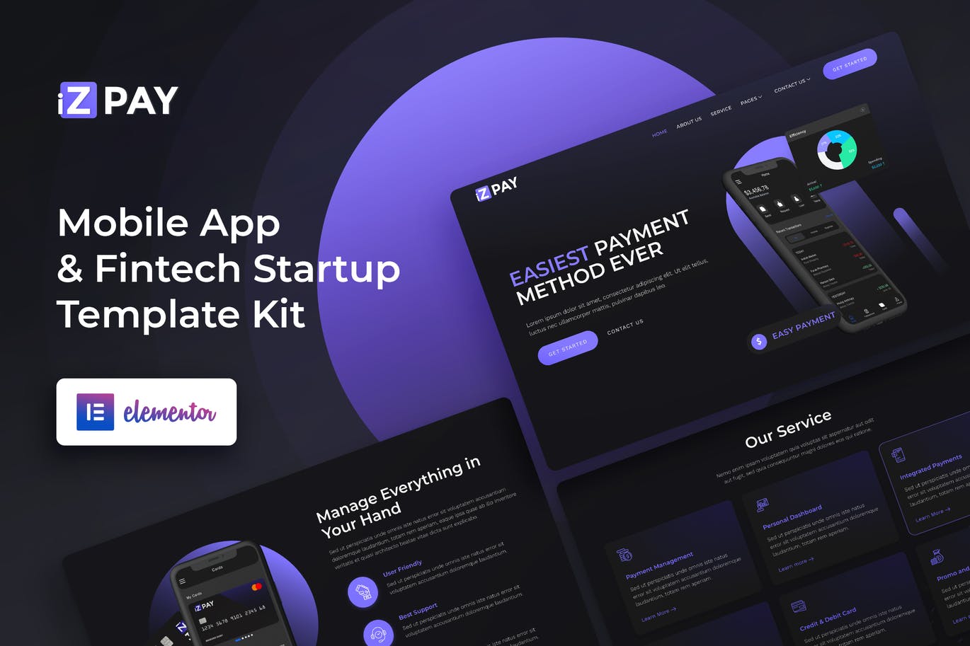 Izpay – Mobile App & Fintech Startup Elementor Template Kit