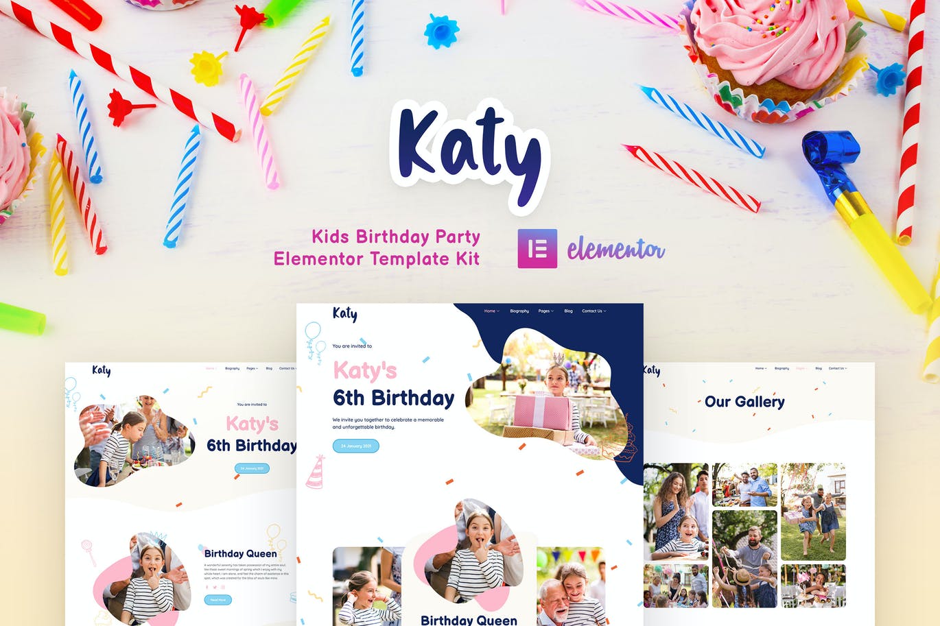 Katy – Kids Birthday Party Planner & Invitation Elementor Template Kit