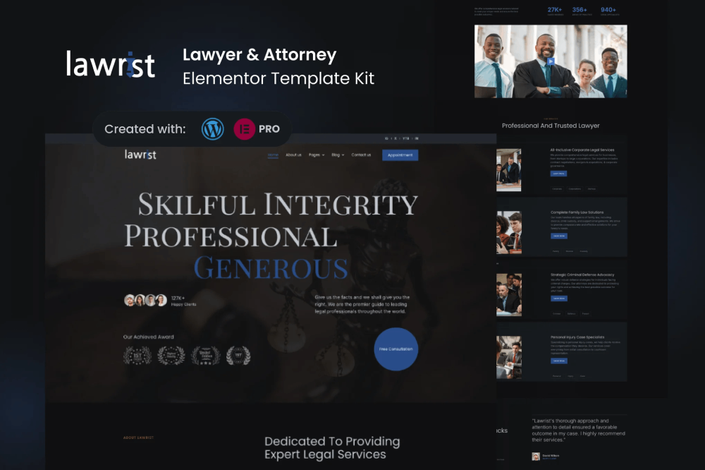 Lawrist – Lawyer & Attorney Elementor Pro Template Kit