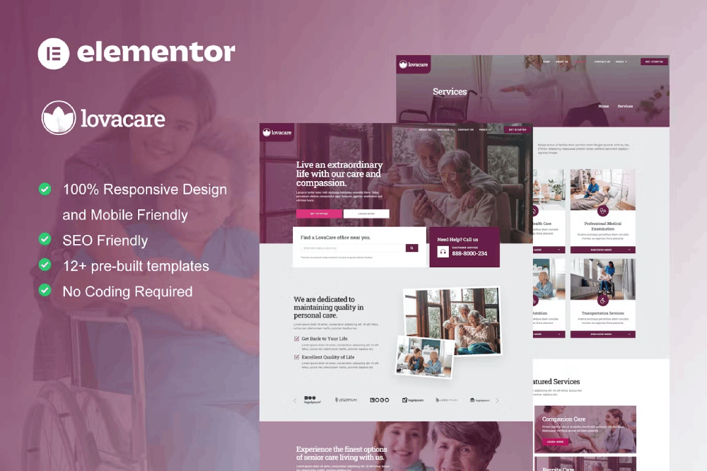 Lovacare – Senior Care Services Elementor Template Kit
