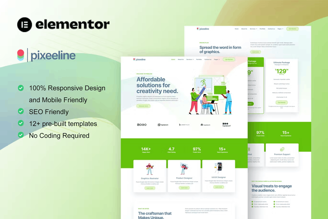 Pixeeline – Graphics Illustration Freelance & Creative Agency Kit