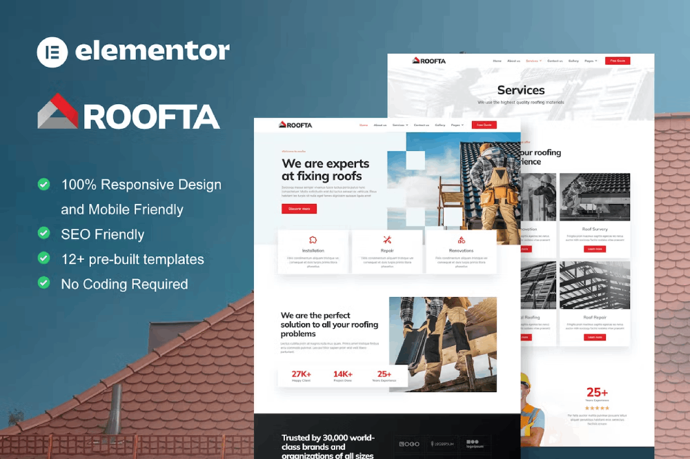 Roofta – Roofing Services Elementor Template Kit