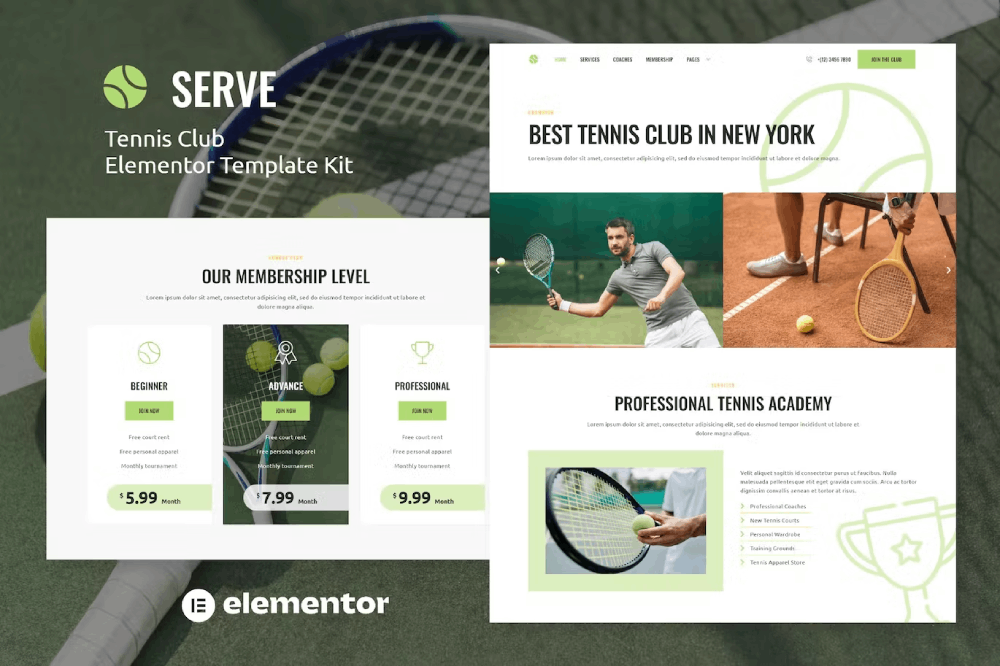 Serve – Tennis School & Sport Club Elementor Template Kit