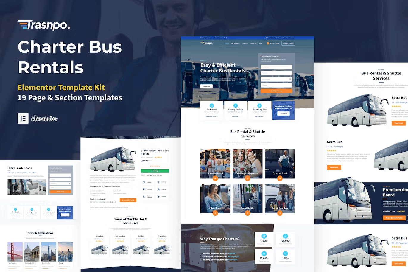 Transpo – Charter Bus Rental Company Wordpress Elementor Template Kit