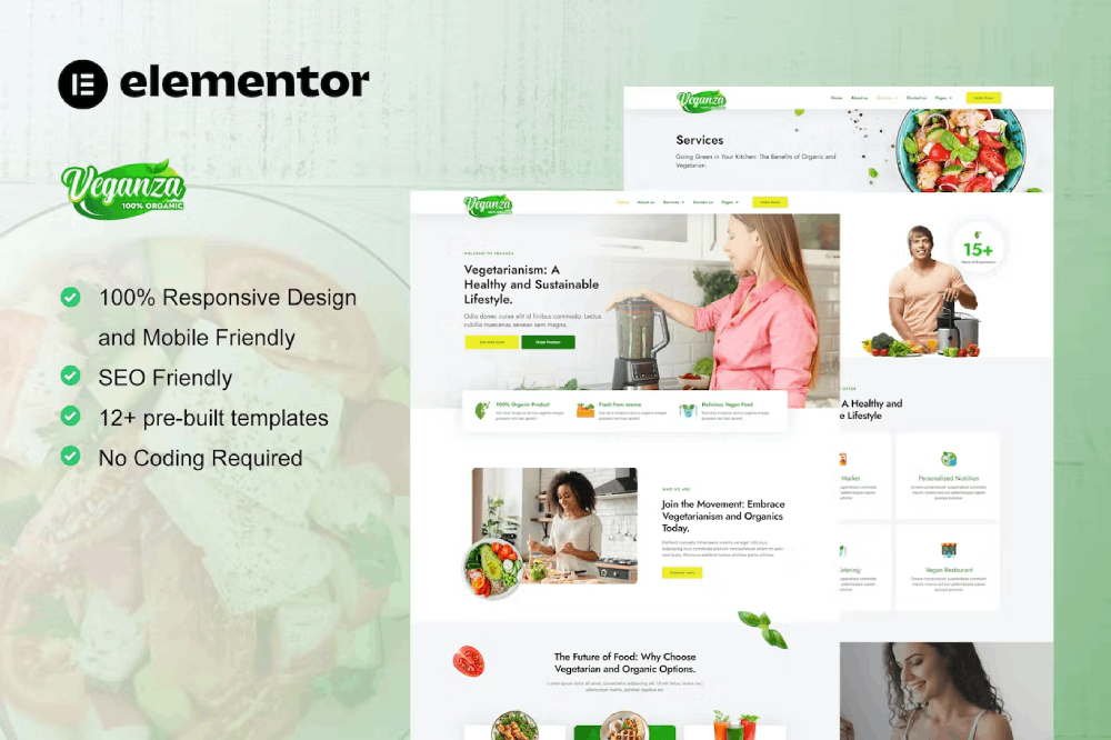 Veganza – Organic Food & Vegetarian Elementor Template Kit