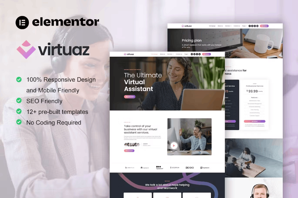 Virtuaz – Virtual Assistant Business Elementor Template Kit