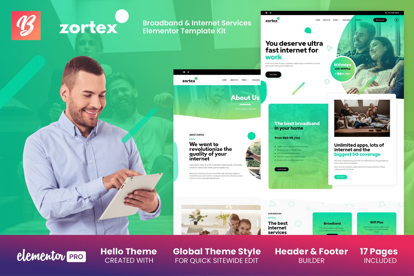 Zortex – Broadband & Internet Services Elementor Template Kit