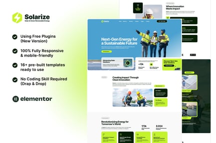 Solarize – Solar & Green Renewable Energy Elementor Template Kit