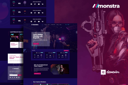 Monstra – Esports & Gaming Elementor Template Kit