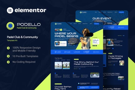 Podello – Padel Club & Community Elementor Template Kit
