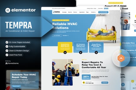 Tempra – Air Conditioner & Hvac Repair Elementor Template Kit