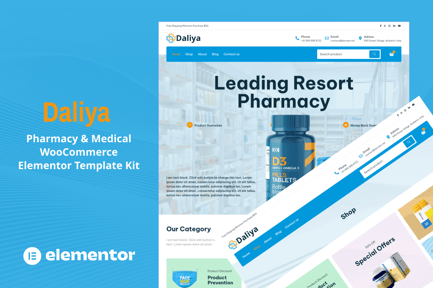 Daliya – Pharmacy & Medical Store Woocommerce Elementor Pro Template Kit