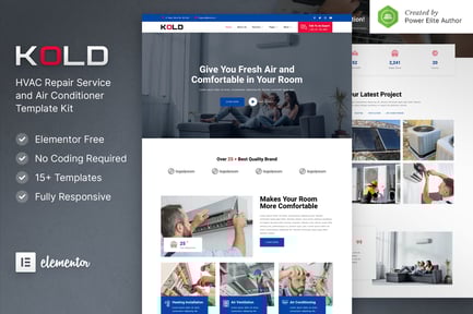 Kold – Air Conditioner & Hvac Repair Service Elementor Template Kit