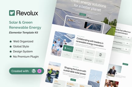 Revolux – Solar & Green Renewable Energy Elementor Template Kit