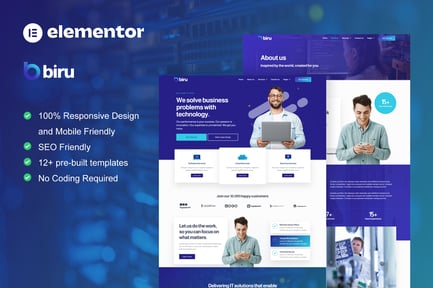 Biru – It Services Elementor Pro Full Site Template Kit
