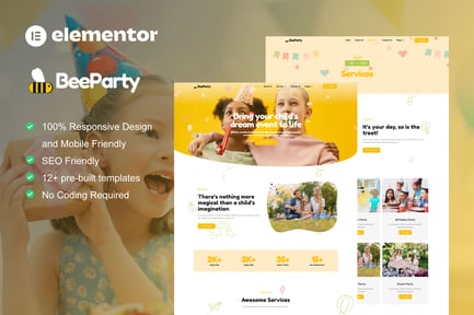Beeparty – Kids Party Planner Elementor Template Kit